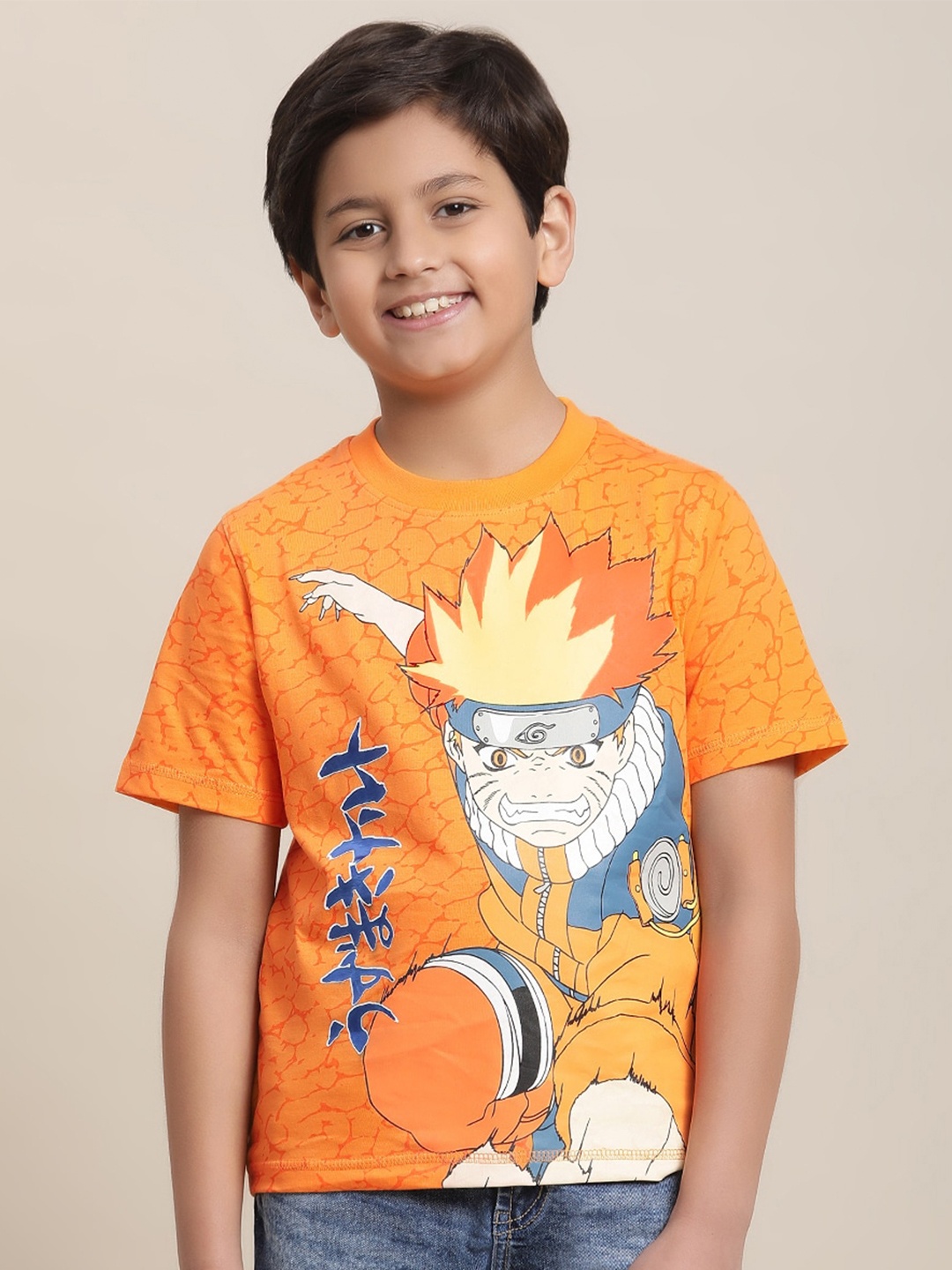 

Kids Ville Boys Naruto Printed Pure Cotton T-Shirt, Orange