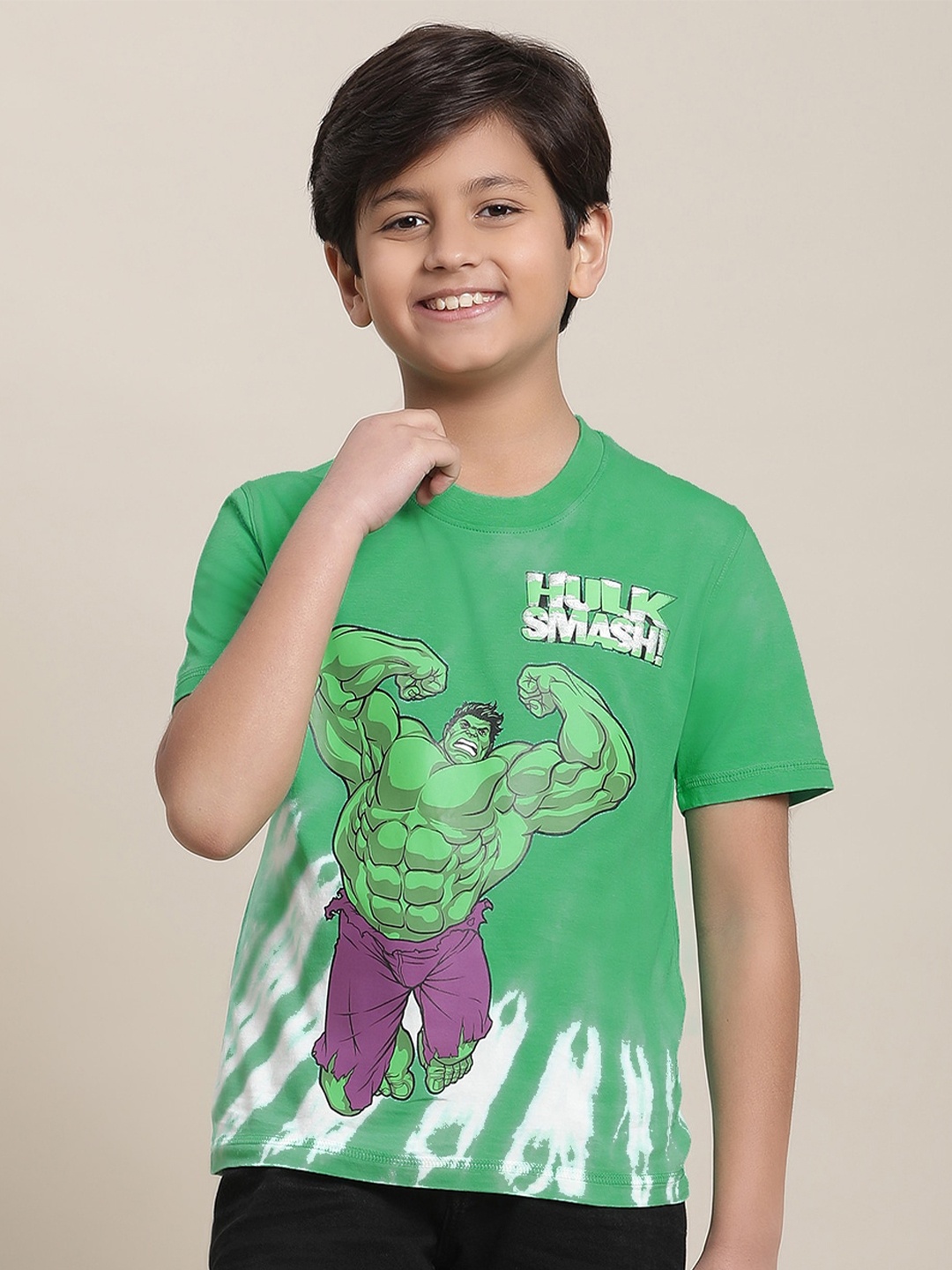 

Kids Ville Boys Round Neck Short Sleeves Hulk-Printed Pure-Cotton T-Shirt, Green
