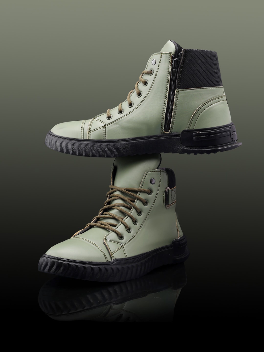 

Woakers Men Round Toe Mid-Top Sneakers, Green