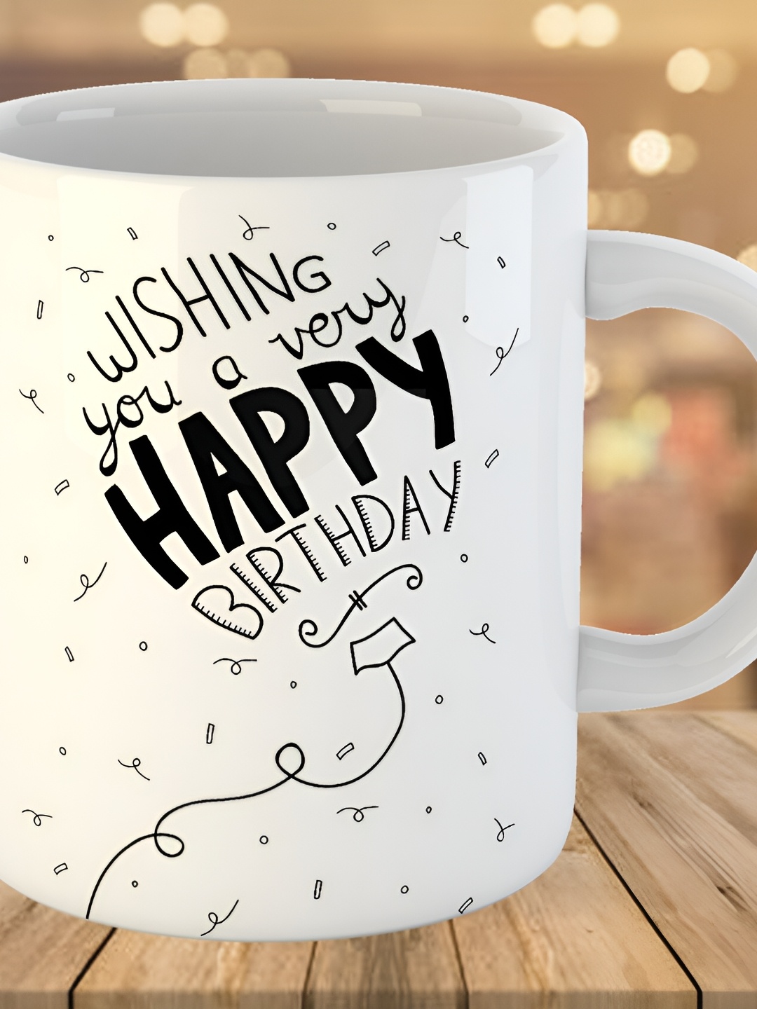 

Keviv White & Black Happy Birthday Printed Ceramic Glossy Coffee Mug 325 ml