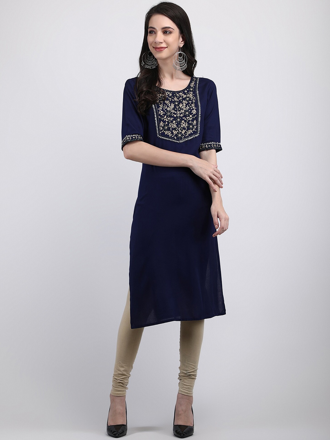 

MALANDRO Ethnic Motifs Printed Sequinned Kurta, Blue