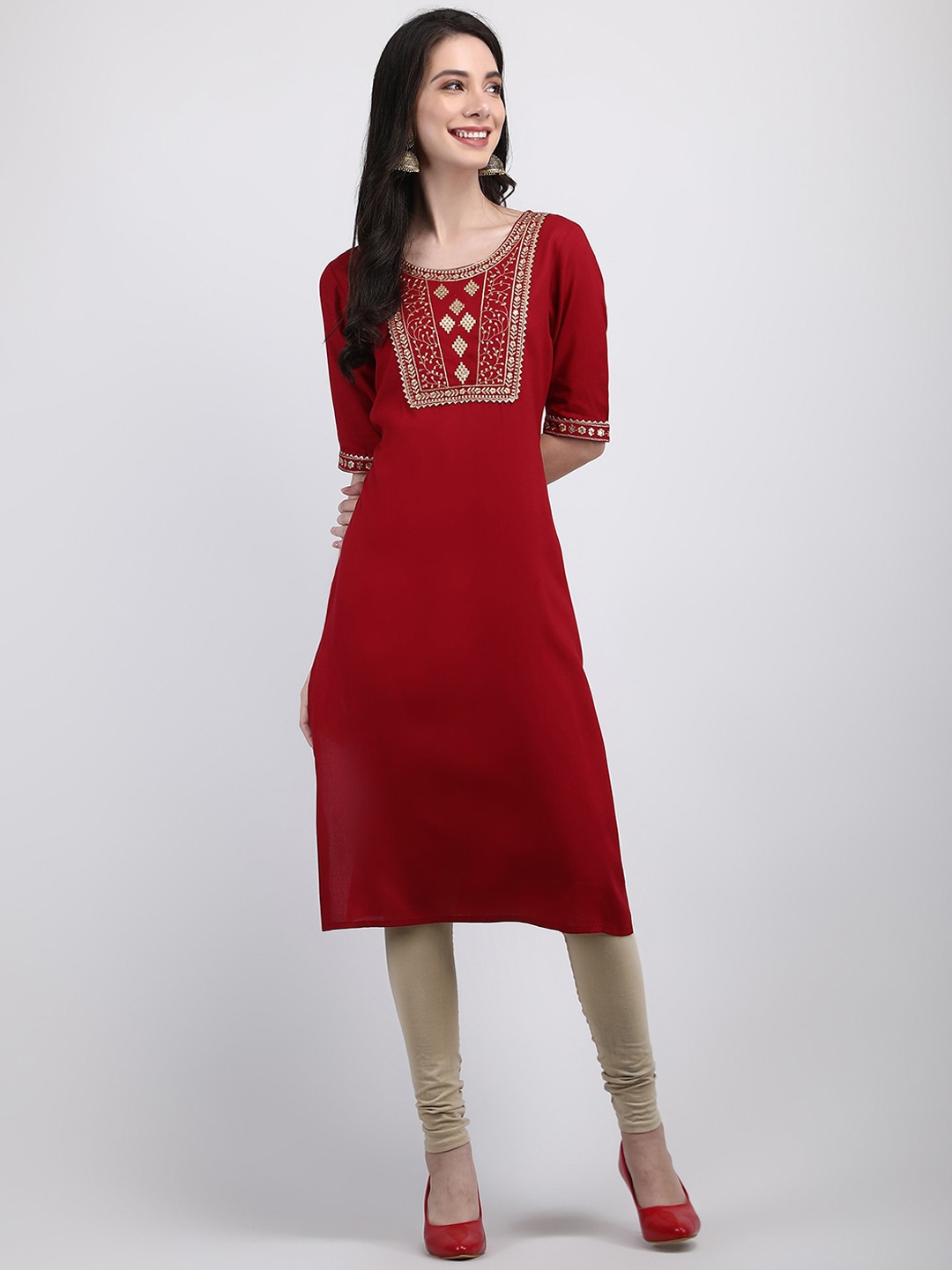 

MALANDRO Thread Work Straight Kurta, Maroon