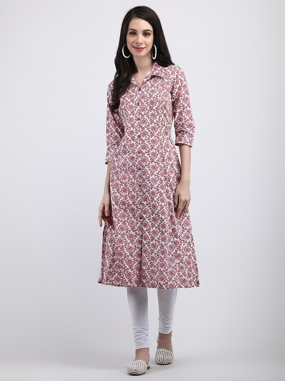 

MALANDRO Ethnic Motifs Printed Cotton A-Line Kurta, Peach