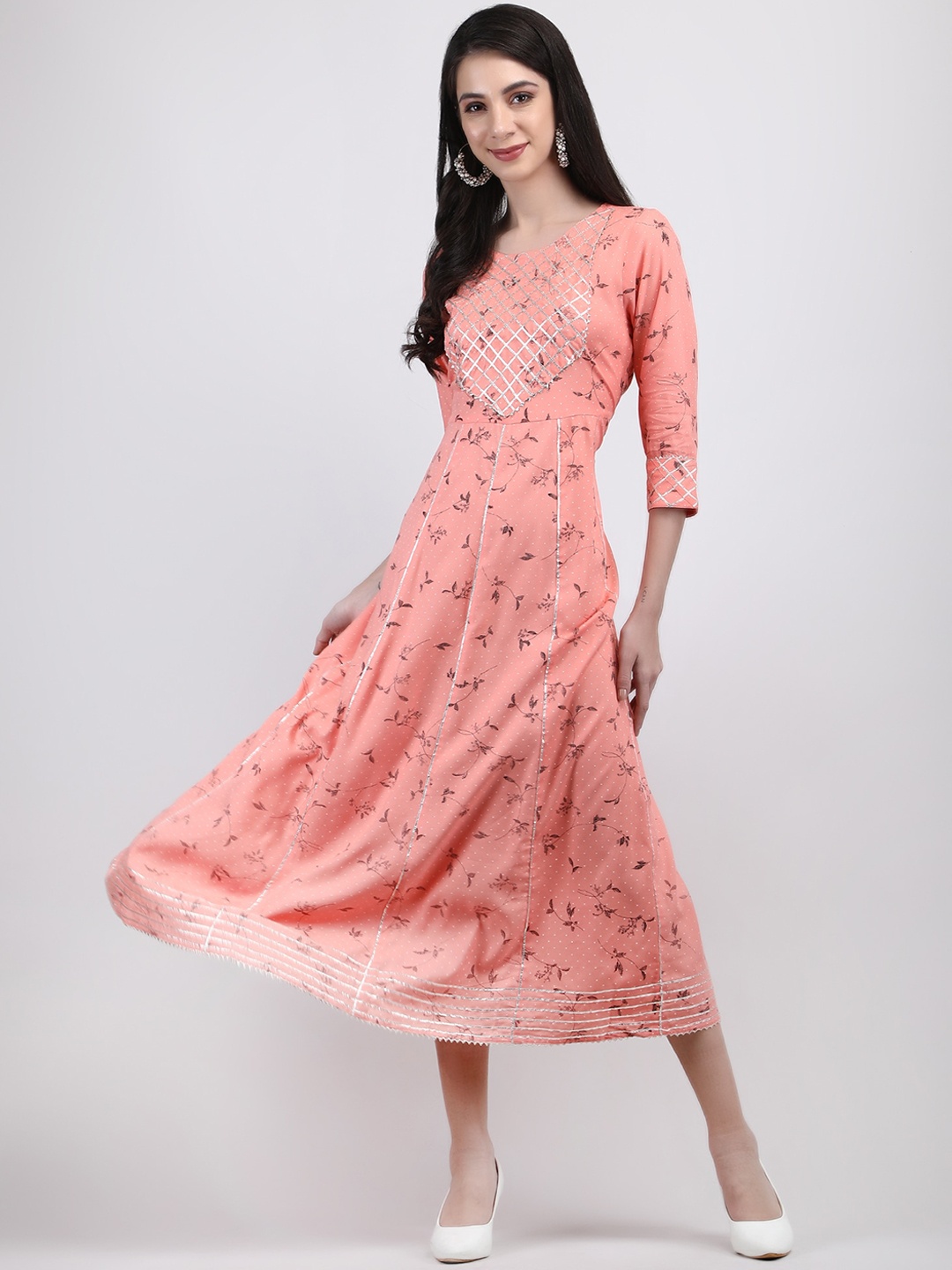 

MALANDRO Floral Printed Anarkali Kurta, Peach