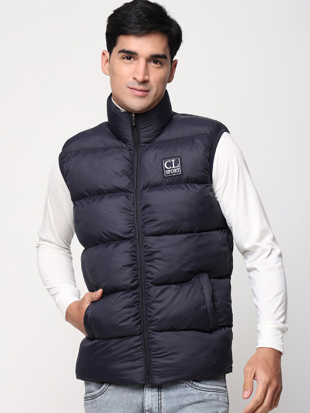 

CL SPORT Mock Collar Sleeveless Lightweight Puffer Jacket, Navy blue