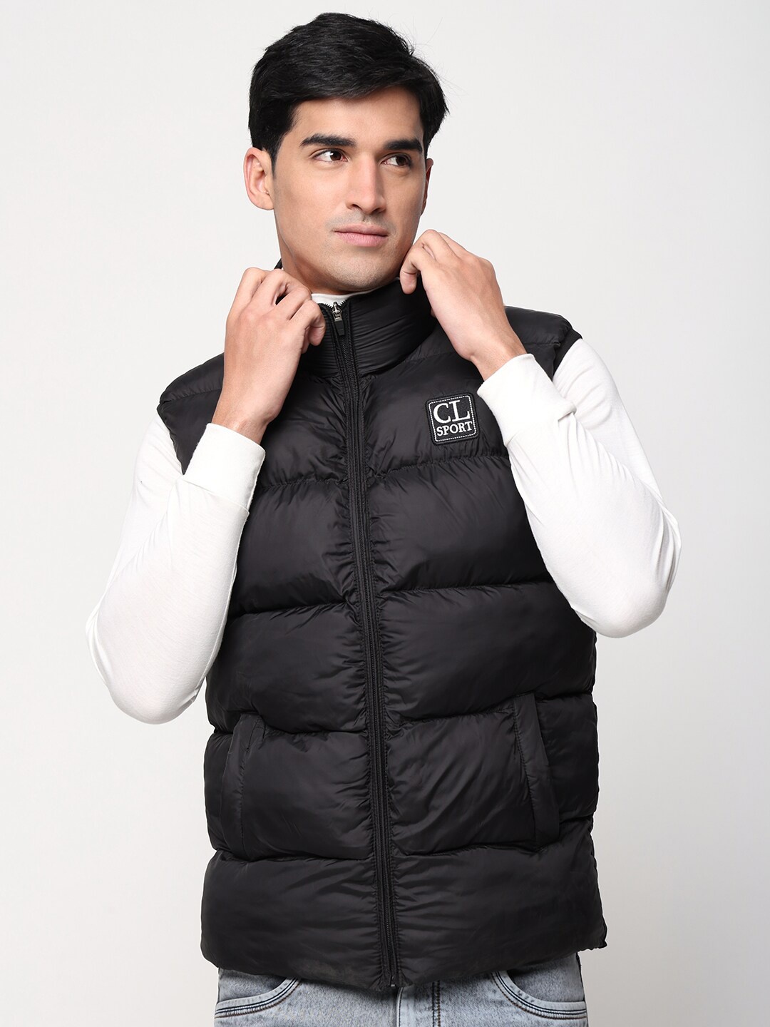 

CL SPORT Mock Collar Lightweight Puffer Jacket, Black