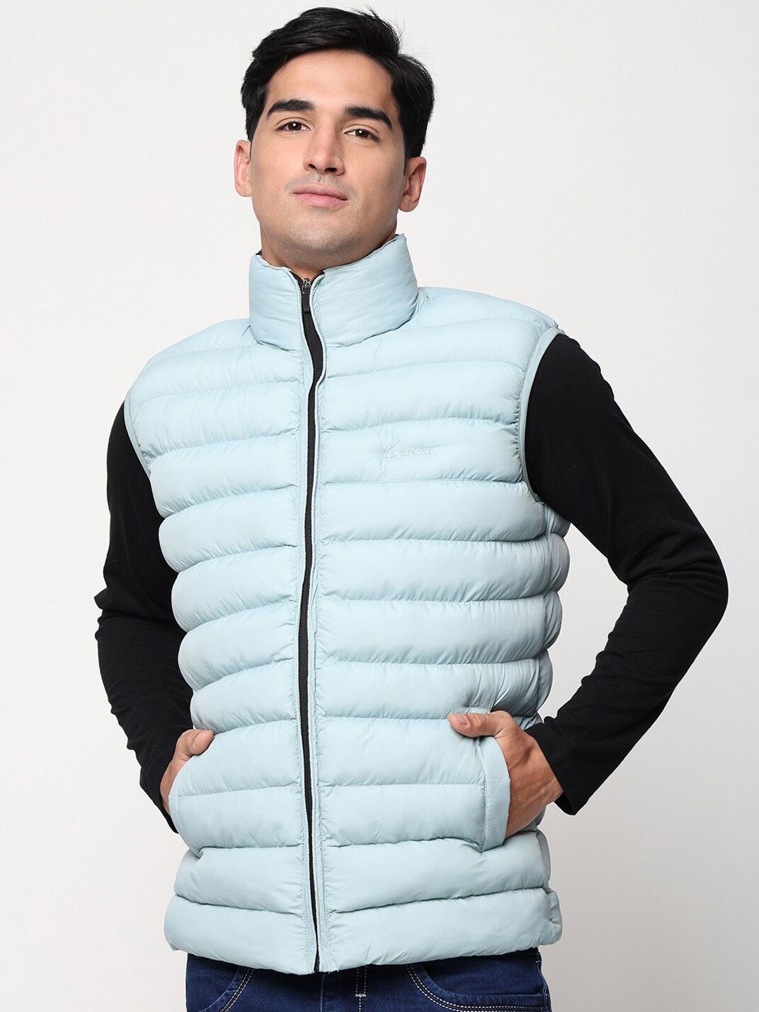 

CL SPORT Mock Collar Sleeveless Lightweight Puffer Jacket, Blue