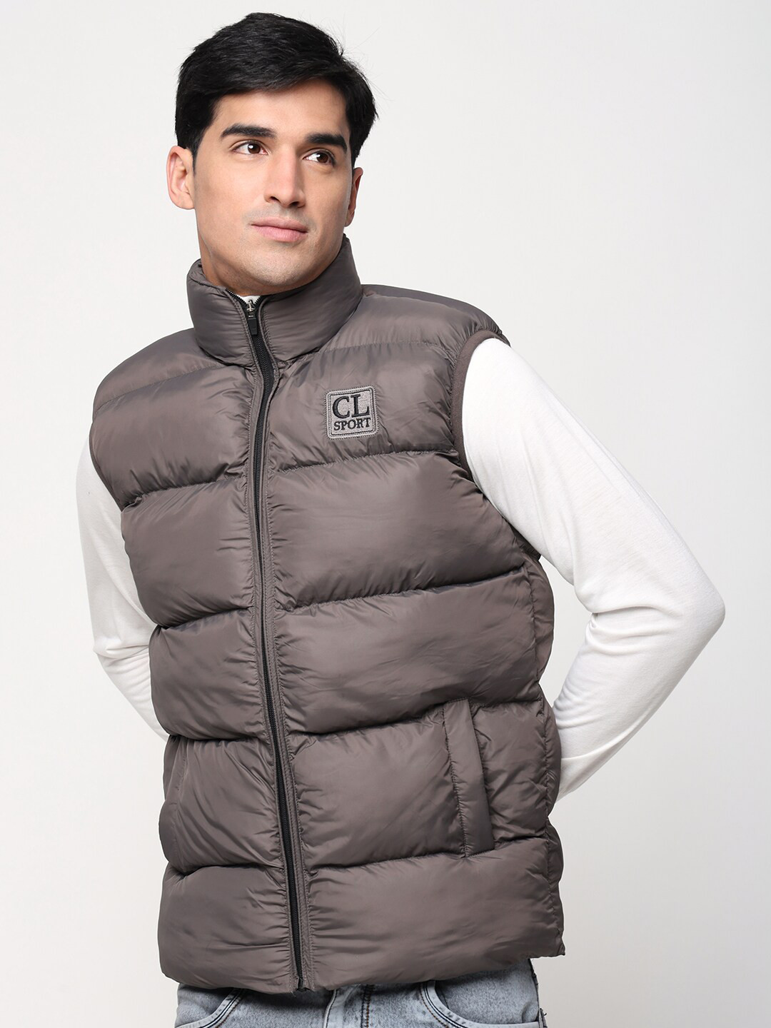 

CL SPORT Mock Collar Sleeveless Lightweight Puffer Jacket, Grey