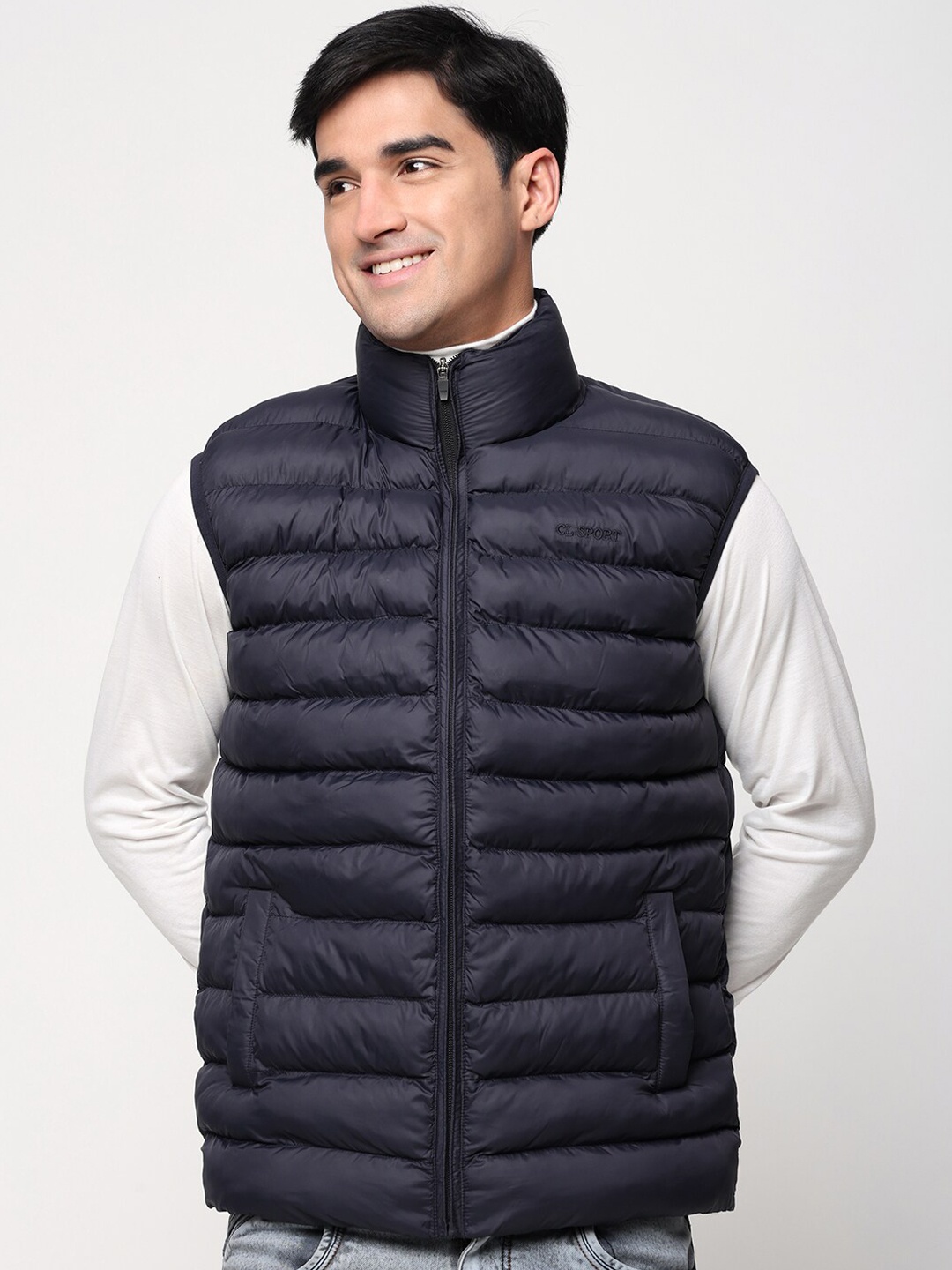 

CL SPORT Mock Collar Sleeveless Lightweight Puffer Jacket, Navy blue