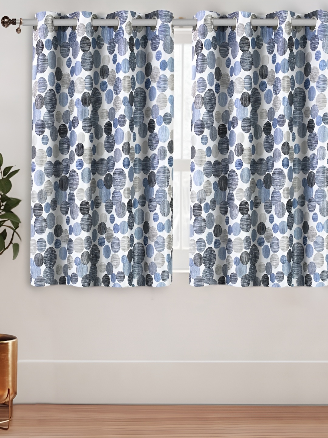 

Aura Blue & Grey 2 Pieces Polka Dots Printed Window
