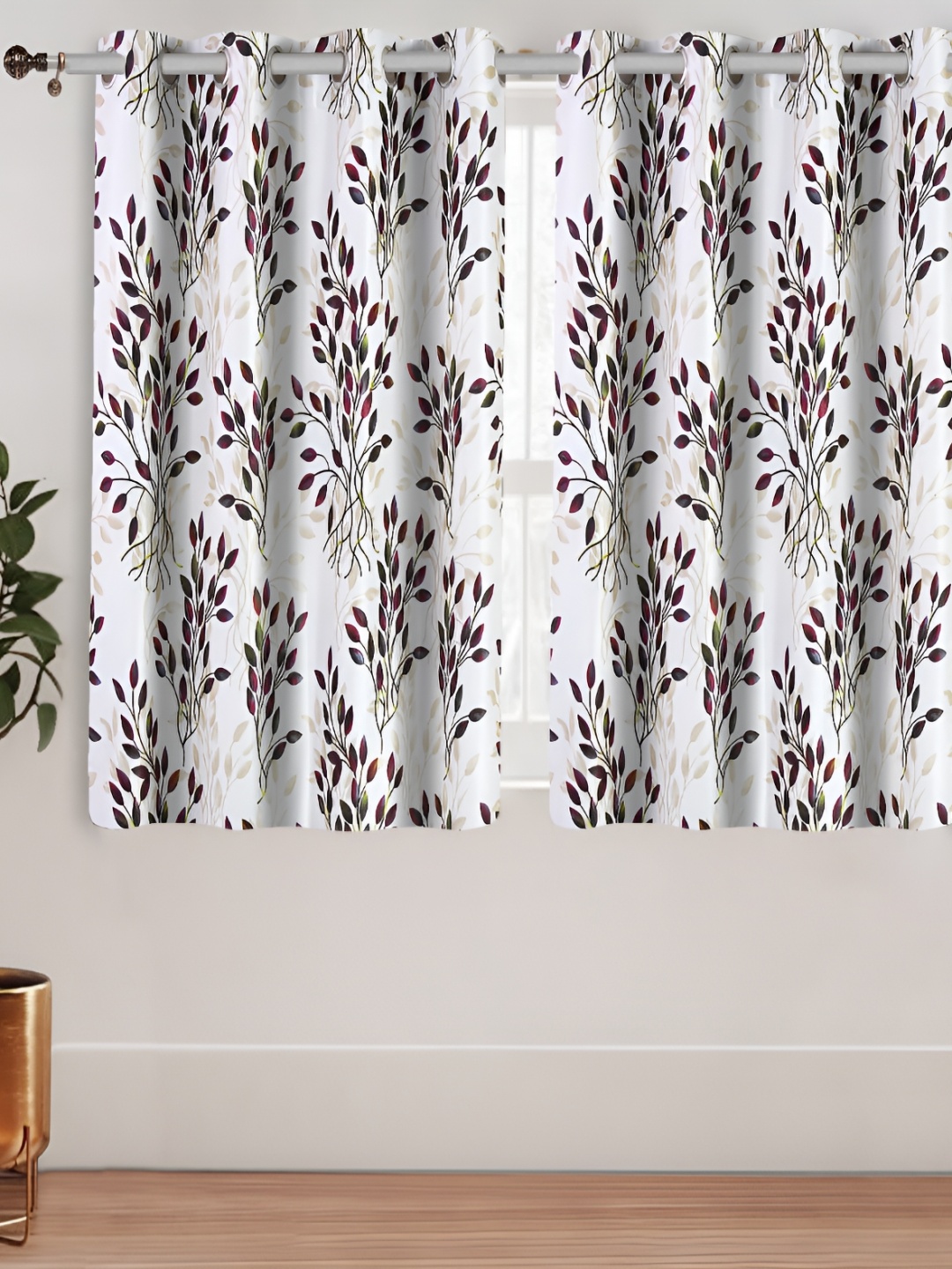 

Aura Black & White 2 Pieces Floral Printed Window Curtains