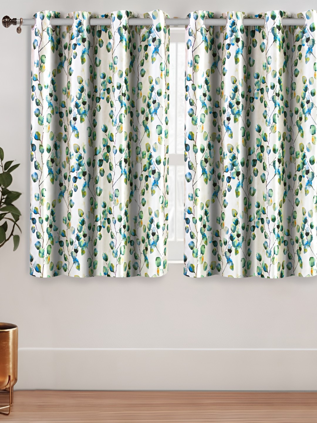 

Aura Blue & White 2 Pieces Floral Printed Room Darkening Window Curtains