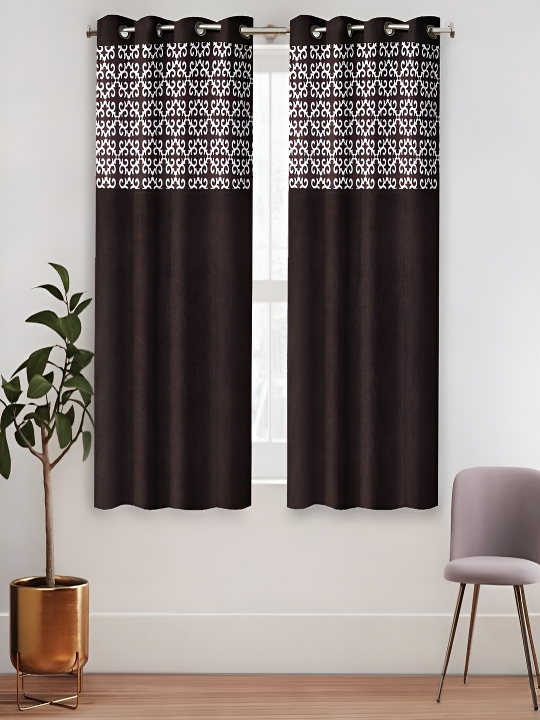 

Aura Brown & White 2 Pieces Ethnic Motifs Printed Window Curtains