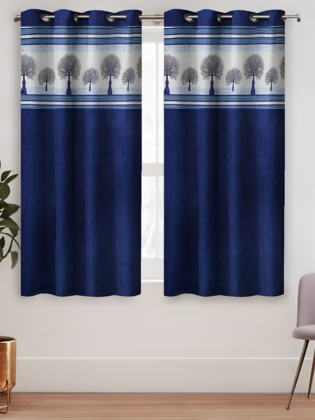 

Aura Blue & White 2 Pieces Floral Printed Window Curtains