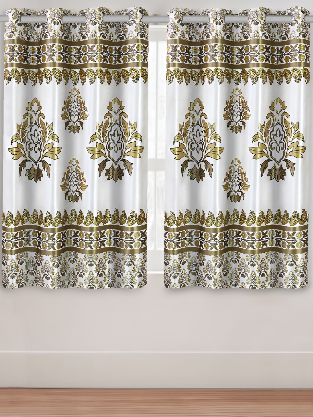 

Aura Gold-Toned & White 2 Pieces Ethnic Motifs Printed Window Curtains