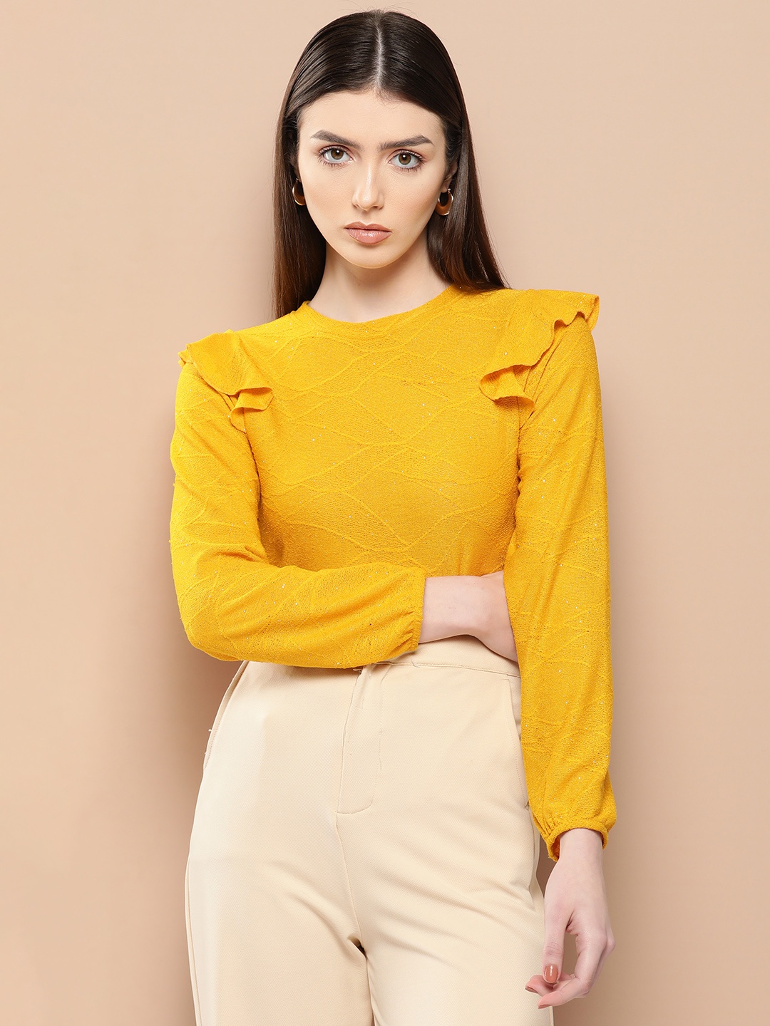 

INVICTUS Ruffles Top, Yellow