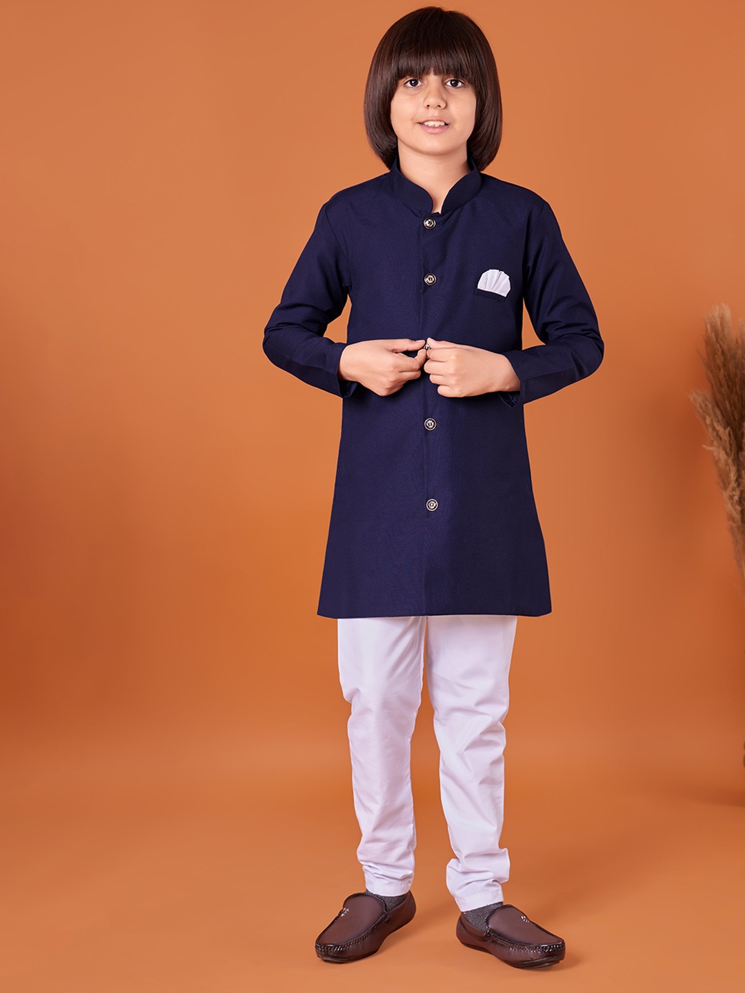 

BAESD Boys Mandarin Collar Long Sleeves Kurta with Pyjamas, Blue