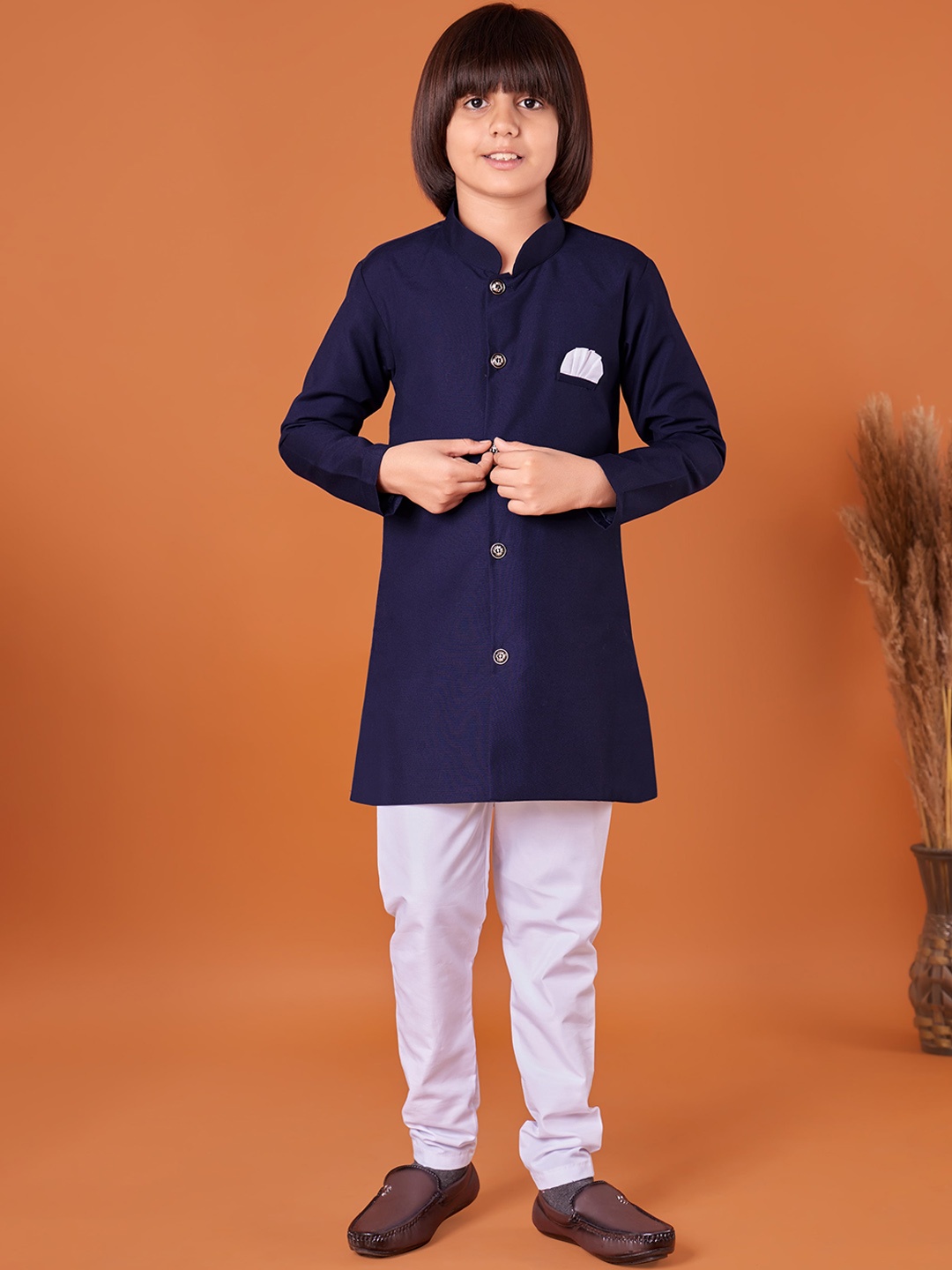 

BAESD Boys Mandarin Collar Long Sleeves Kurta with Pyjamas, Blue