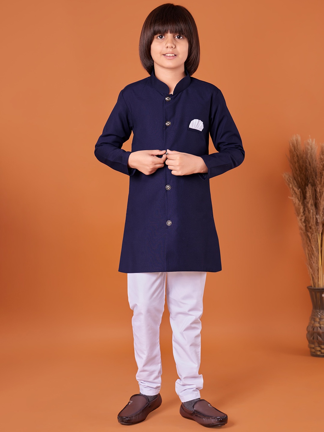 

BAESD Boys Mandarin Collar Long Sleeves Kurta with Pyjamas, Blue