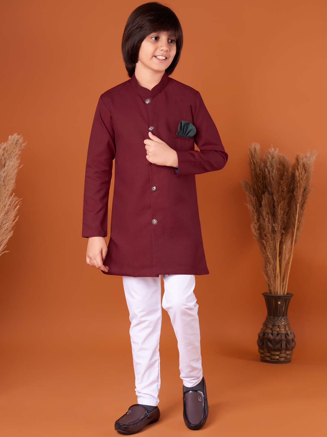 

BAESD Boys Mandarin Collar Regular Straight Kurta with Pyjamas, Maroon