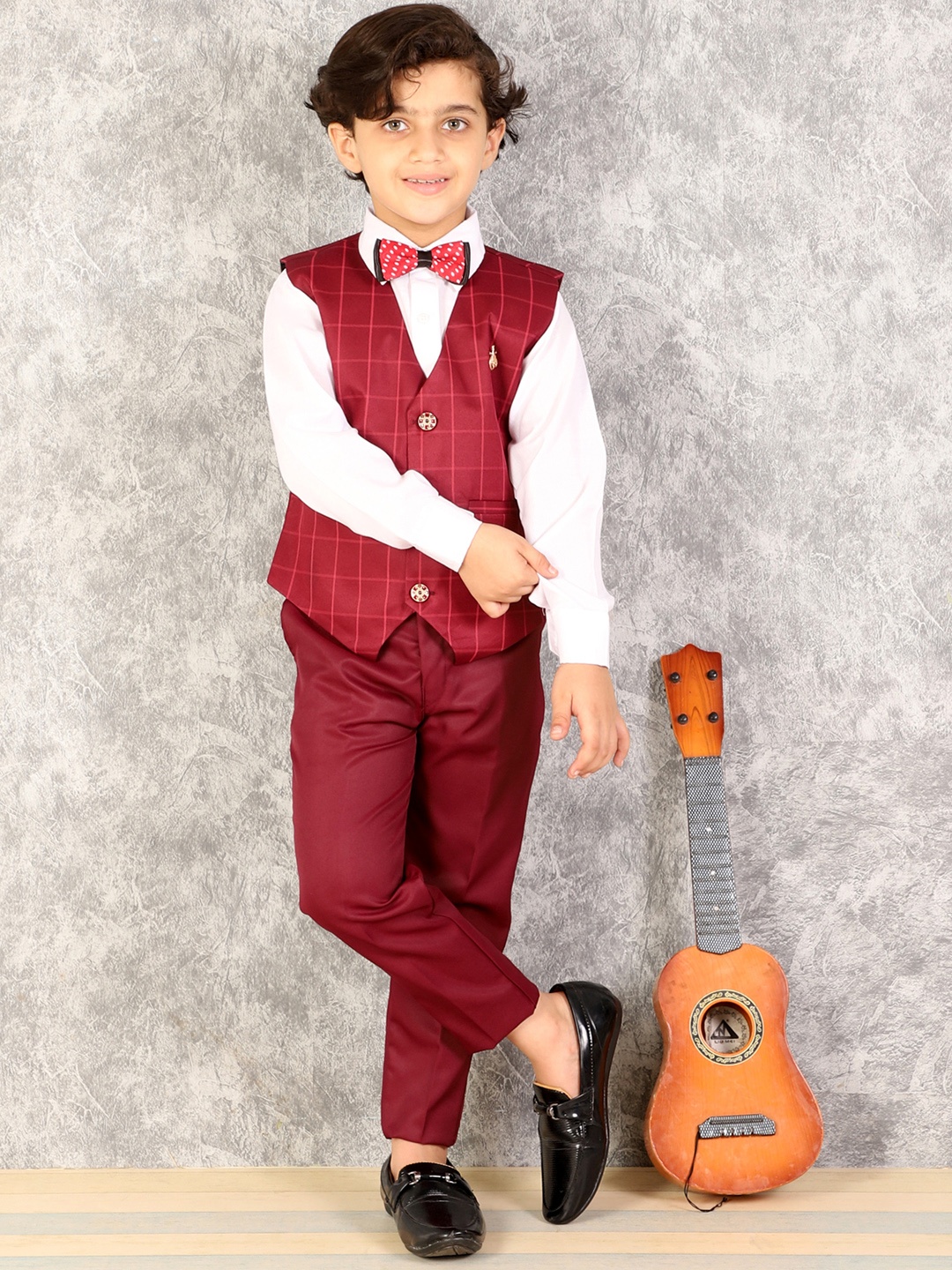 

BAESD Boys Printed 3 Piece Suit, Burgundy