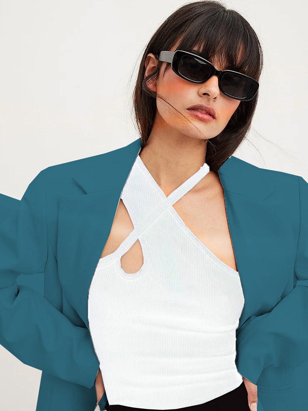 

CLAFOUTIS Halter Neck Fitted Crepe Top, White
