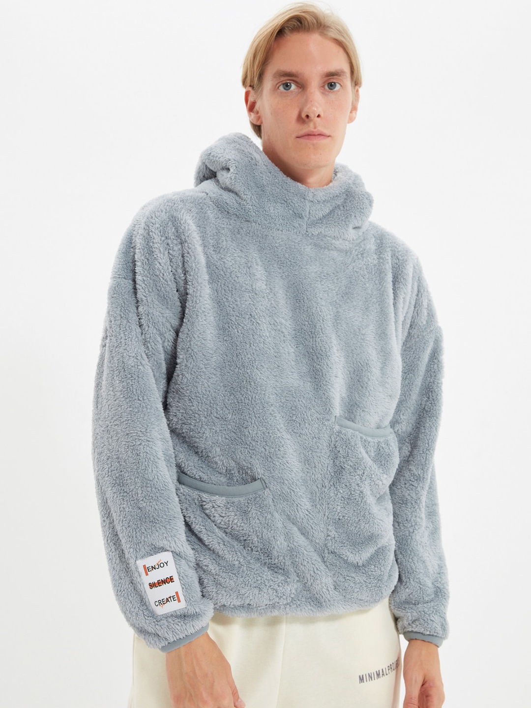 

Trendyol Unisex Self Design Hooded Sweatshirt, Grey
