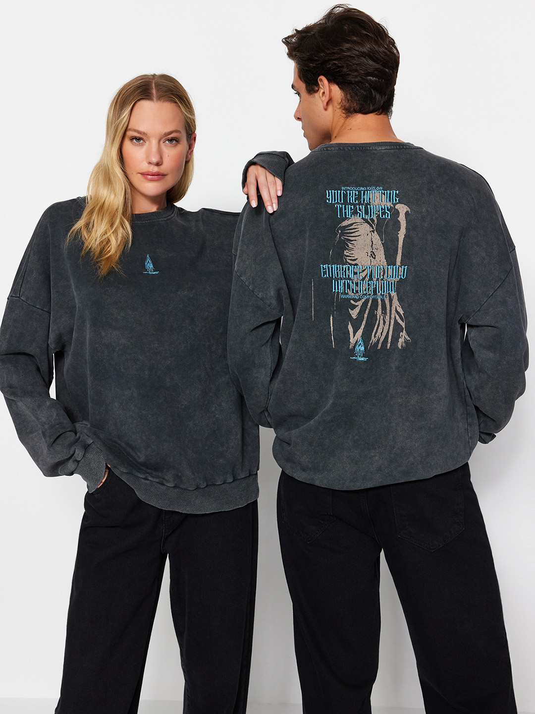 

Trendyol Unisex Graphic Printed Ribbed Pure Cotton Pullover Sweatshirt, Grey