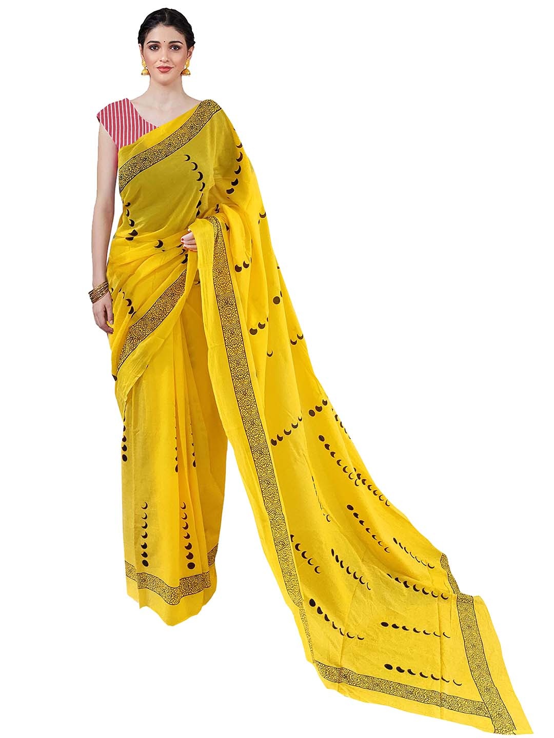 

Sanganeri Print Ethnic Motifs Pure Cotton Bagru Saree, Yellow