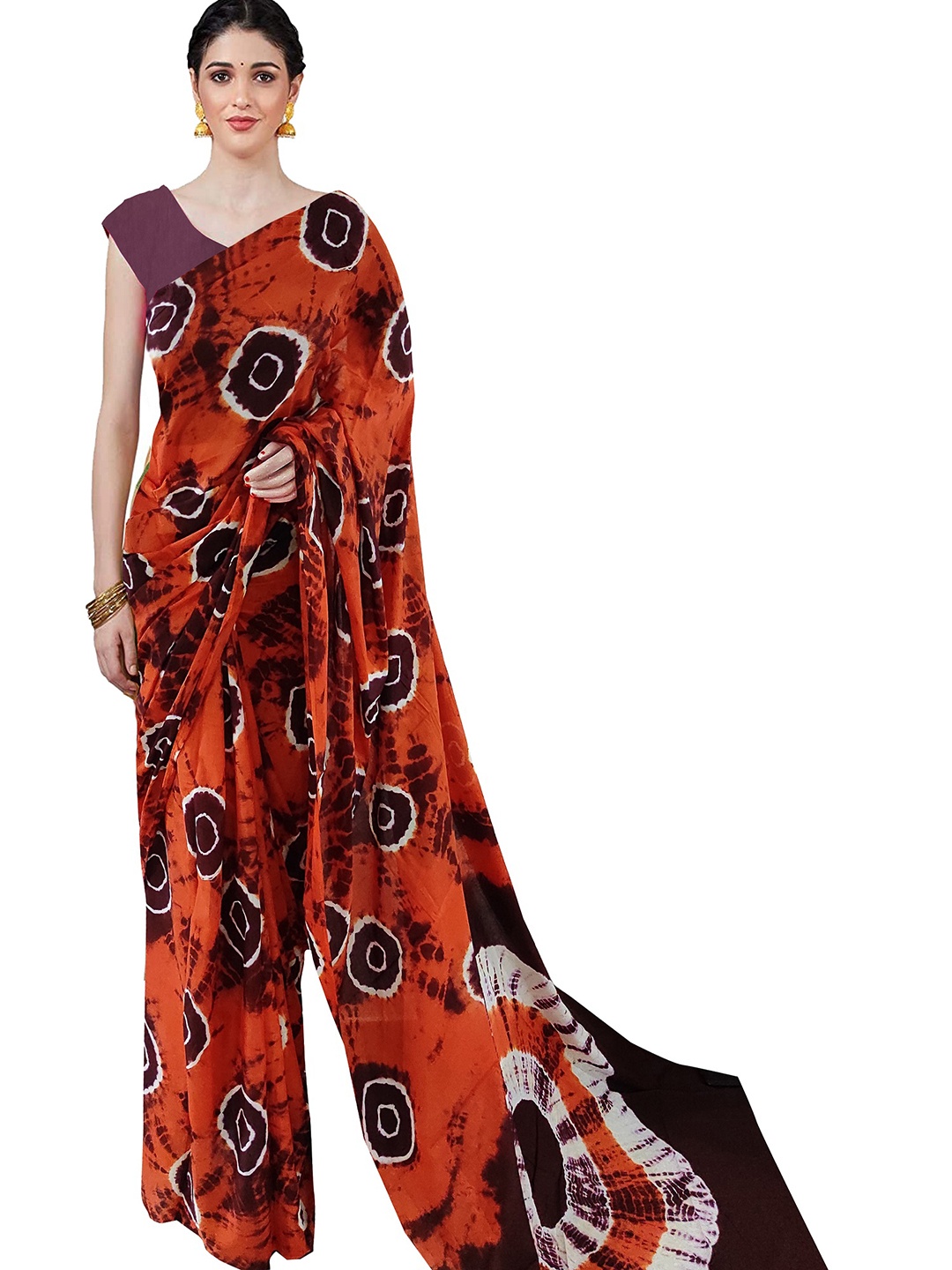 

Sanganeri Printed Tie and Dye Pure Cotton Saree, Orange