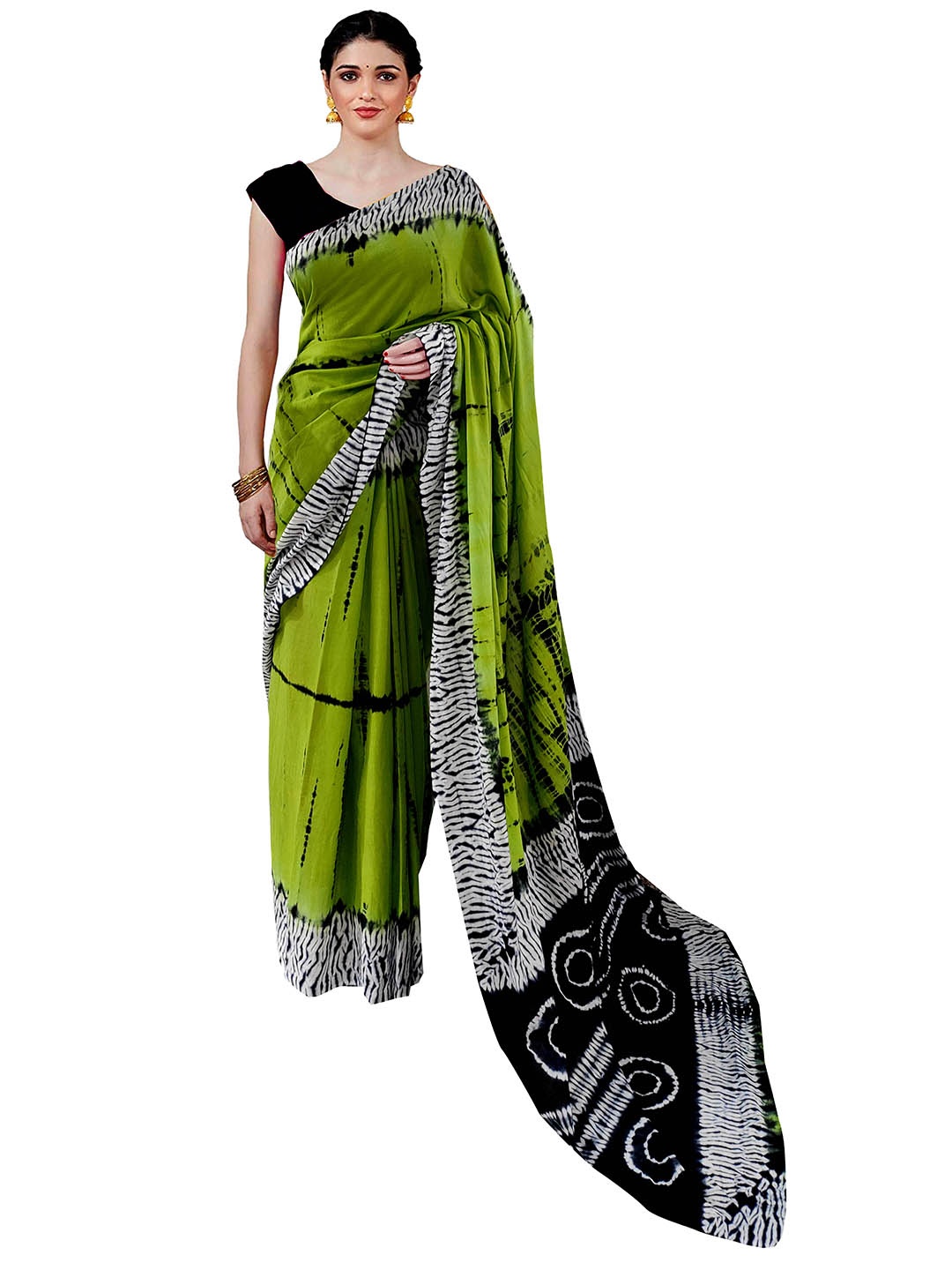 

Sanganeri Print Mulmul Cotton Block Print Saree, Green