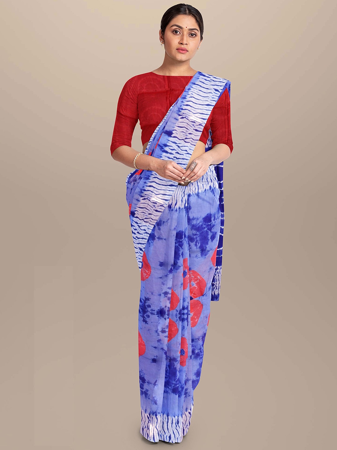 

Sanganeri Print Tie and Dye Pure Cotton Bagru Saree, Purple