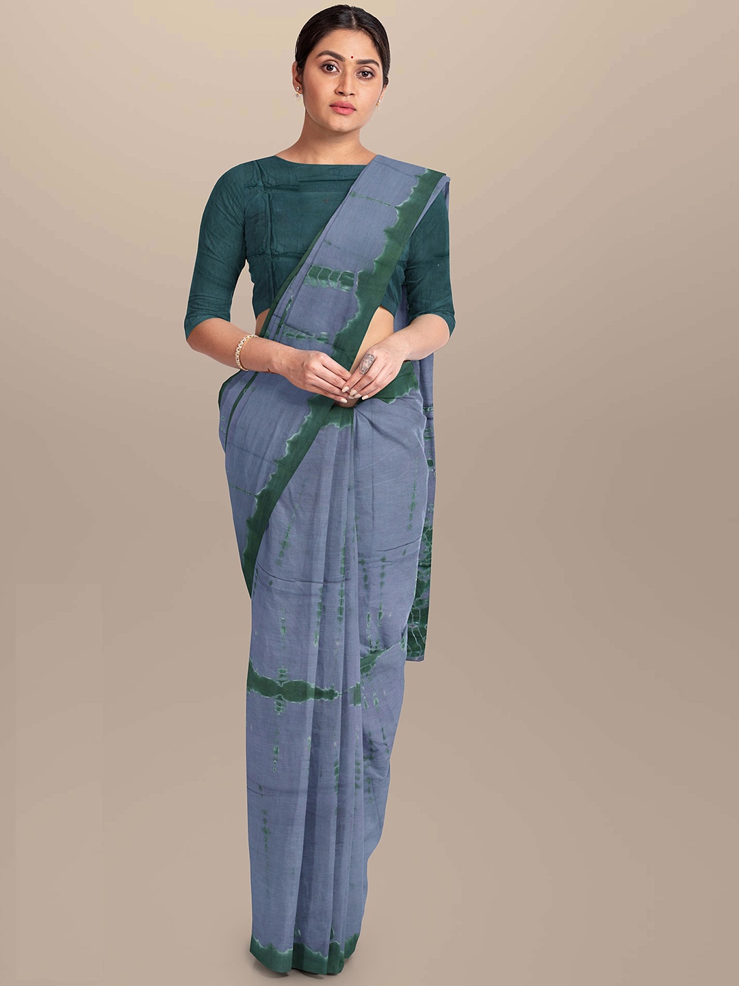 

Sanganeri Print Tie and Dye Pure Cotton Bandhani Saree, Grey