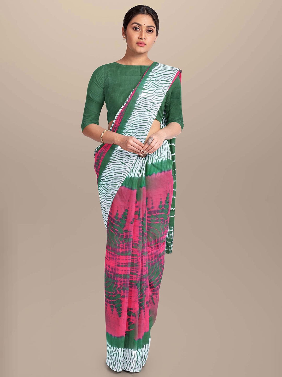 

Sanganeri Print Batik Pure Cotton Bagru Saree, Pink