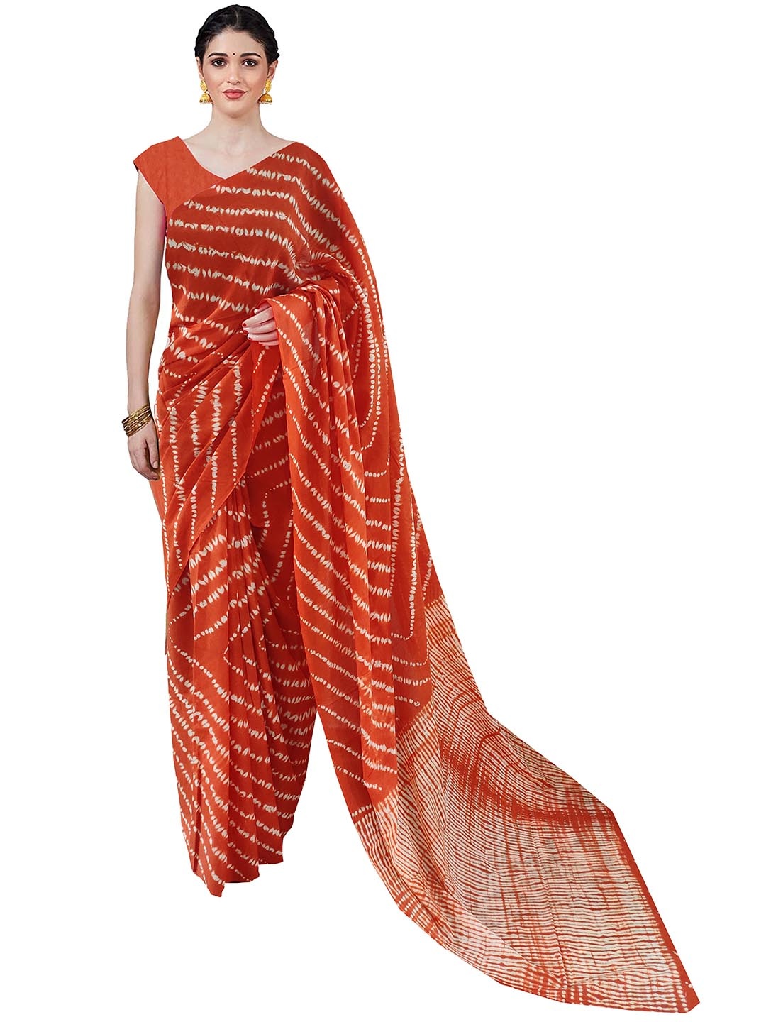 

Sanganeri Print Leheriya Pure Cotton Block Print Saree, Brown