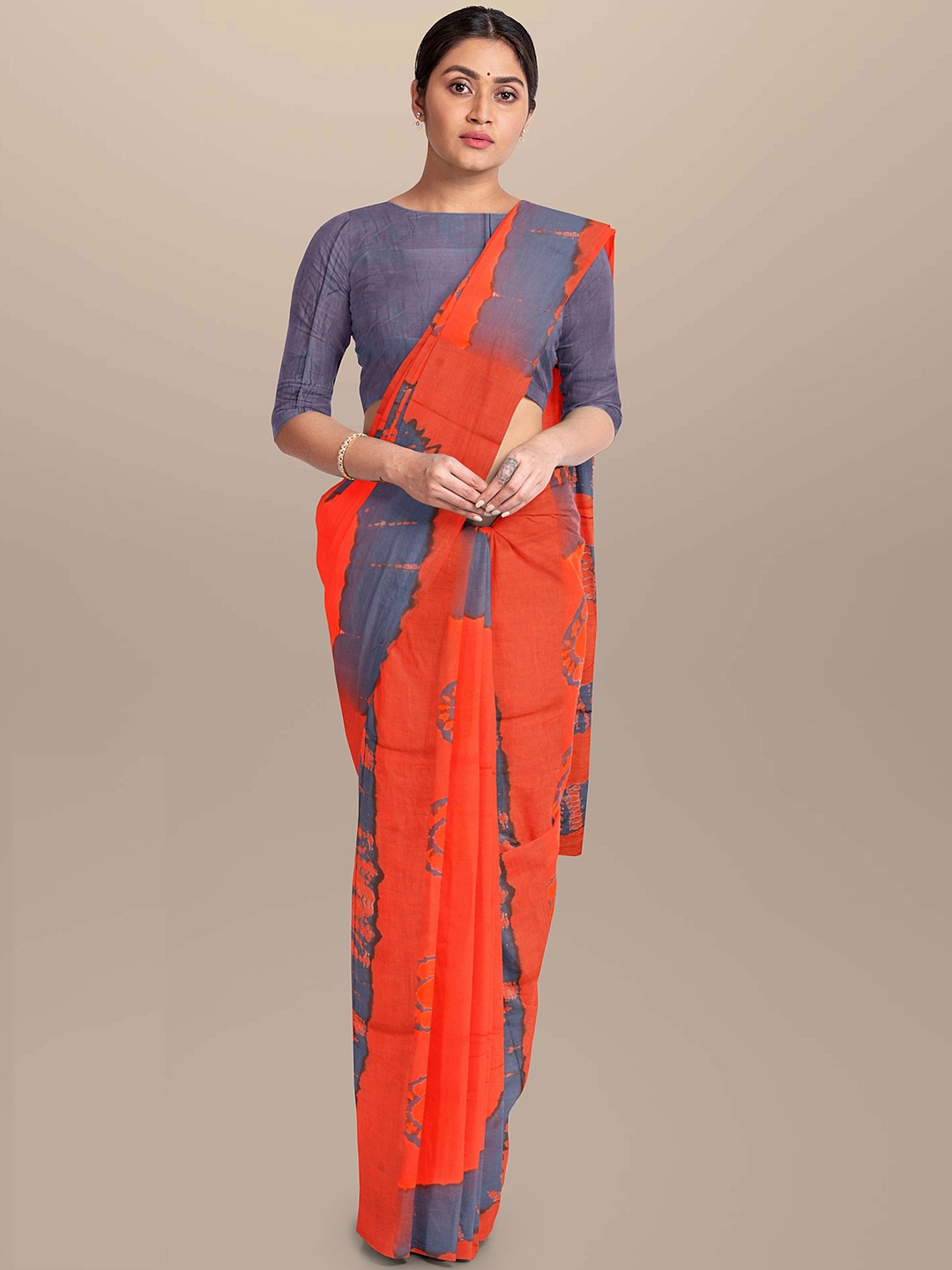 

Sanganeri Print Tie and Dye Pure Cotton Bagru Saree, Red