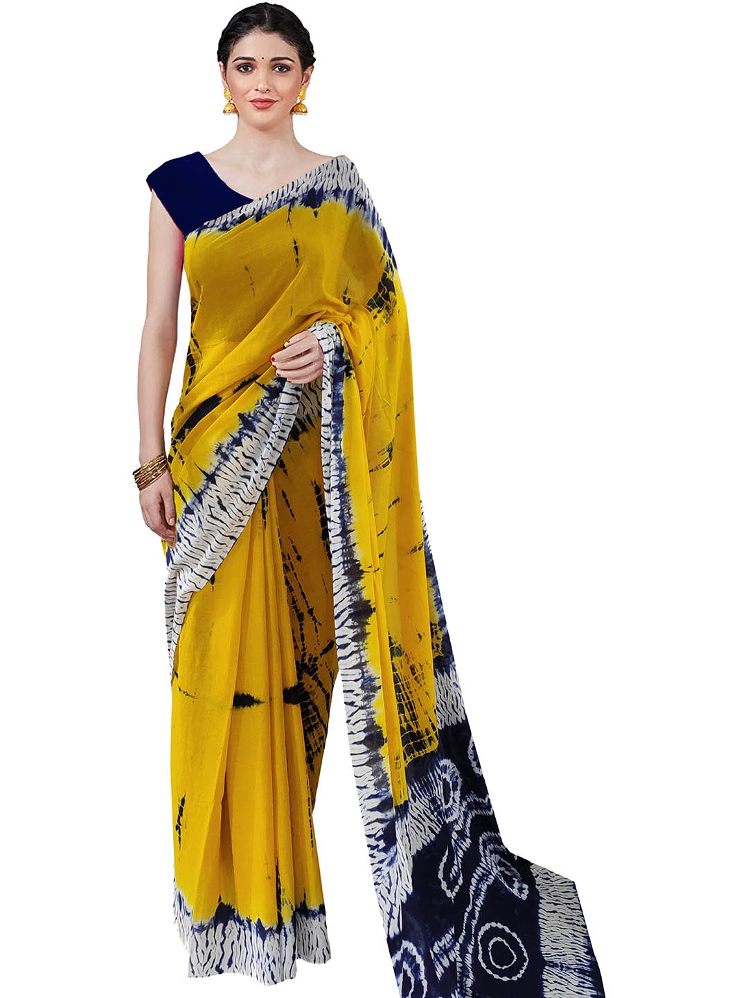 

Sanganeri Print Tie & Dye Printed Mulmul Cotton Block Print Saree, Yellow