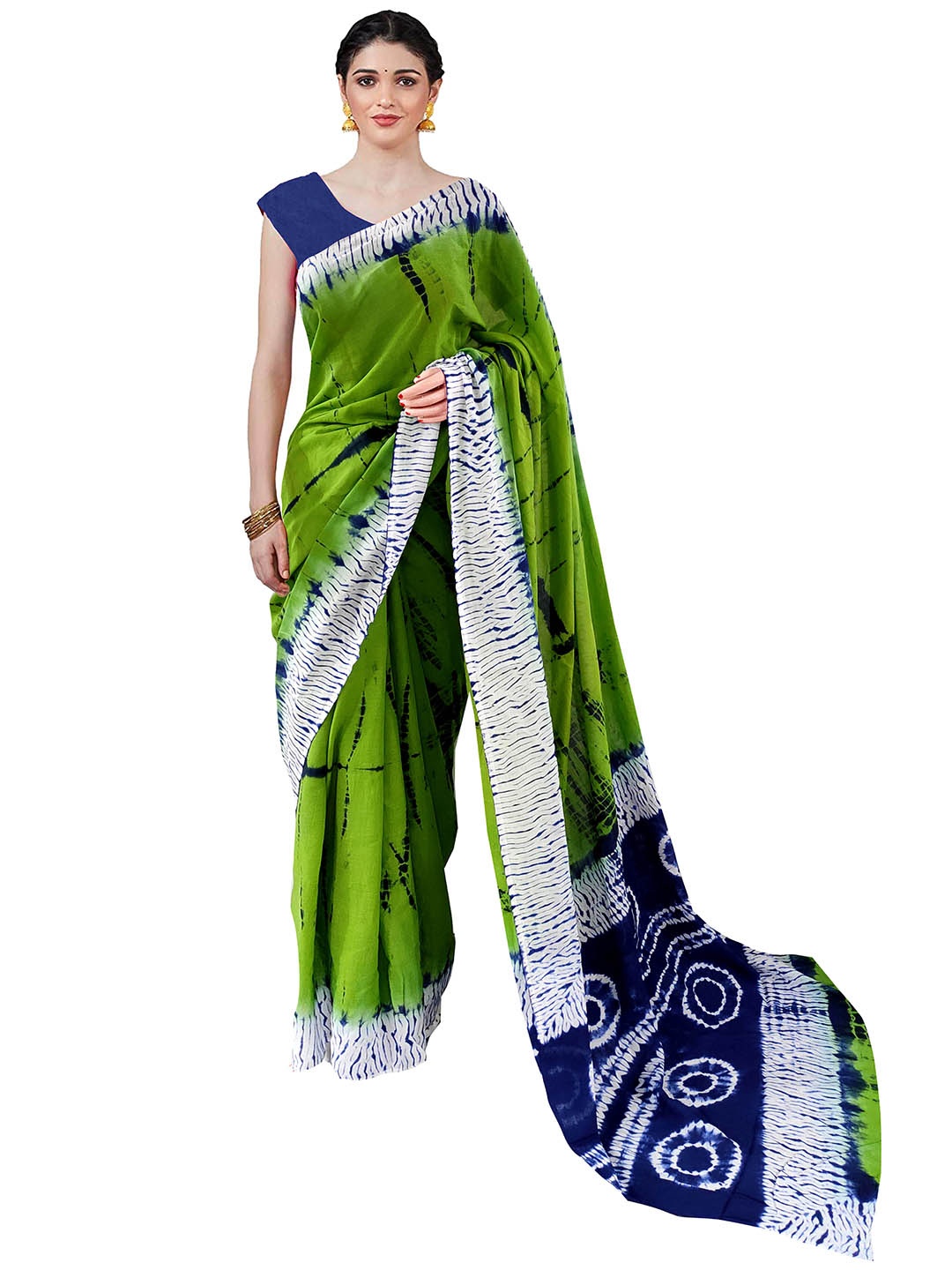 

Sanganeri Print Batik Print Pure Cotton Block Print Saree, Green
