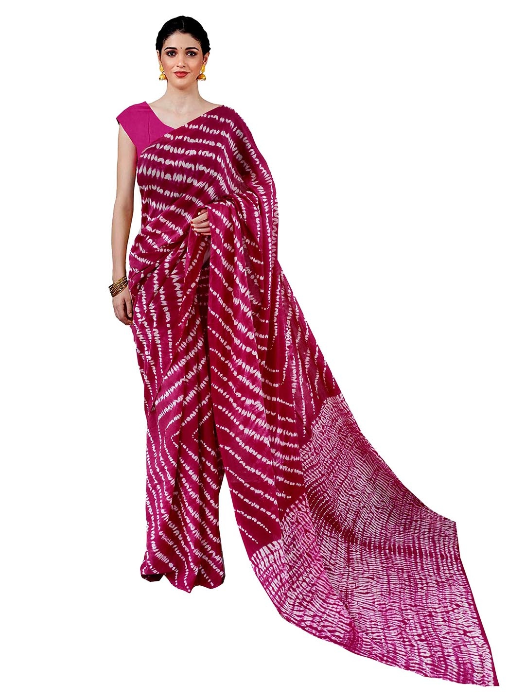 

Sanganeri Print Leheriya Print Pure Cotton Block Print Saree, Pink