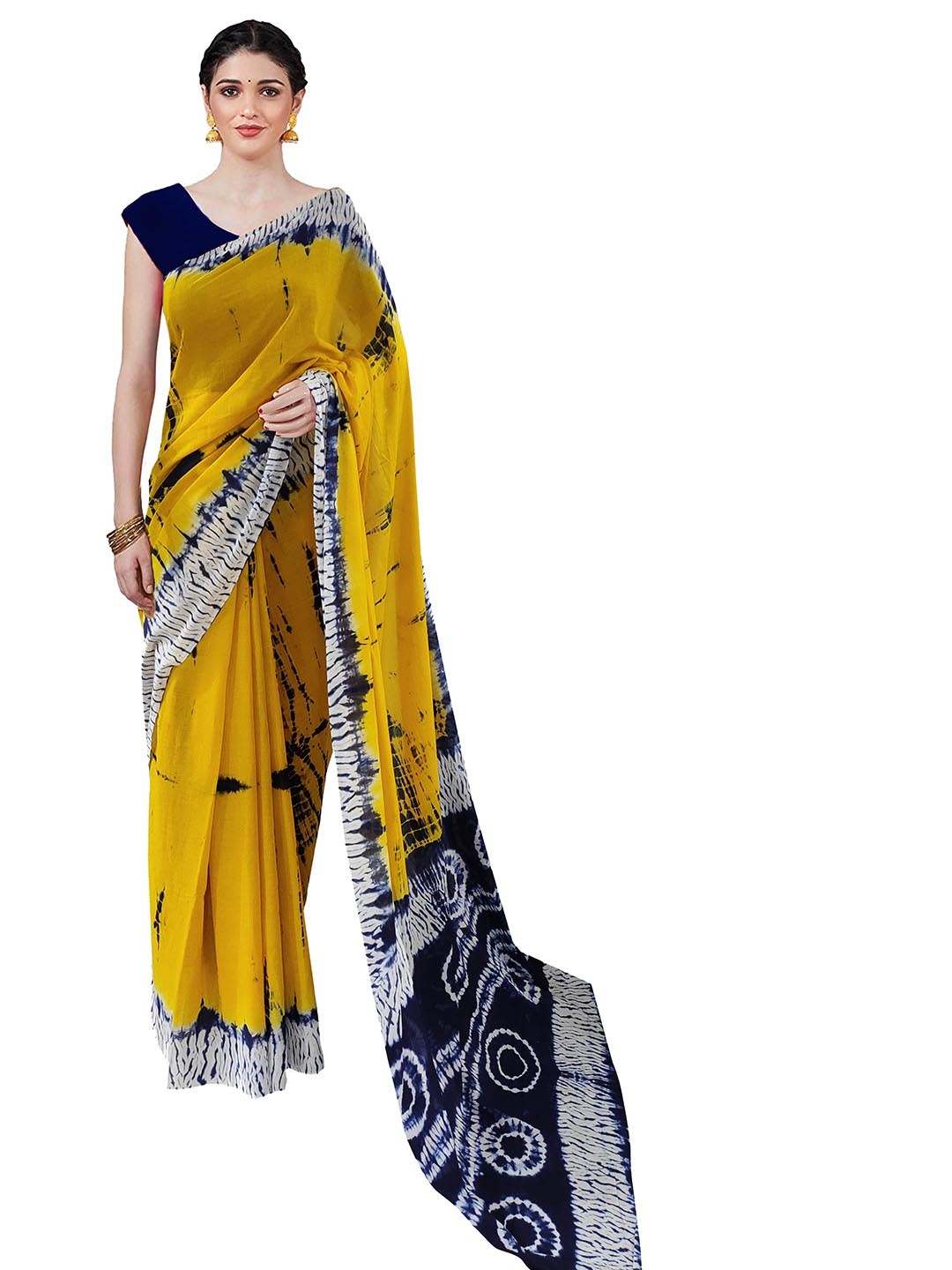 

Sanganeri Print Batik Pure Cotton Block Print Saree, Yellow