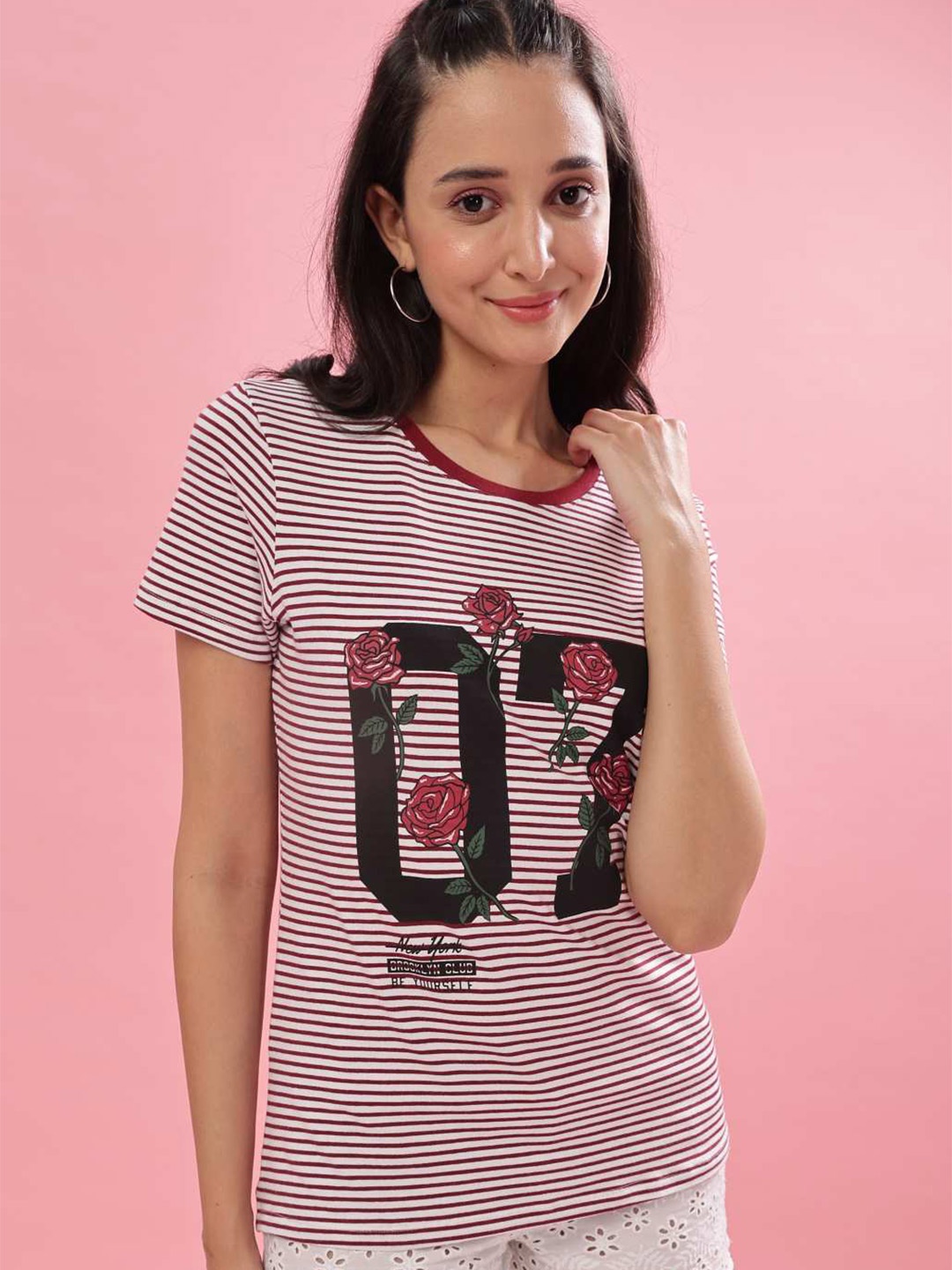 

Dollar Round Neck Short Sleeves Cotton T-shirt, Pink