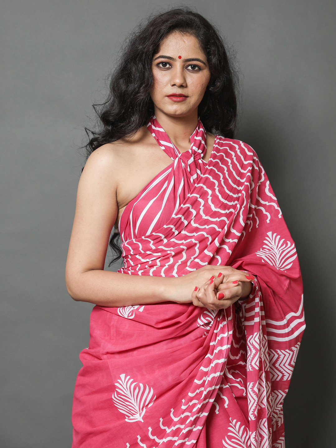 

Sanganeri Print Floral Pure Cotton Saree, Pink