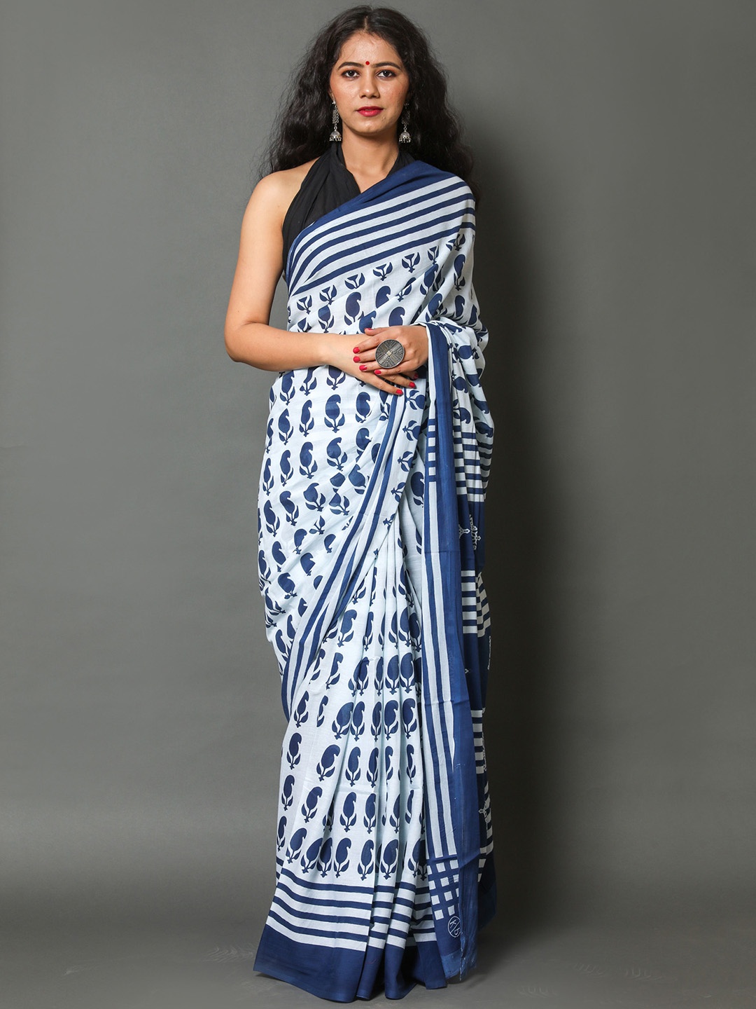 

Sanganeri Print Ethnic Motifs Printed Pure Cotton Saree, Blue