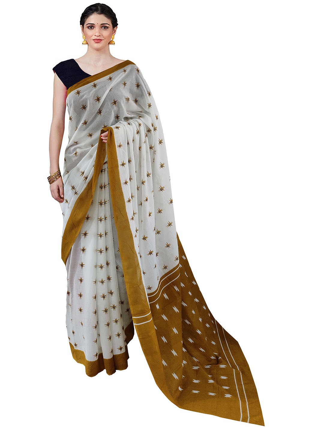 

Sanganeri Print Pure Cotton Block Printed Saree, White