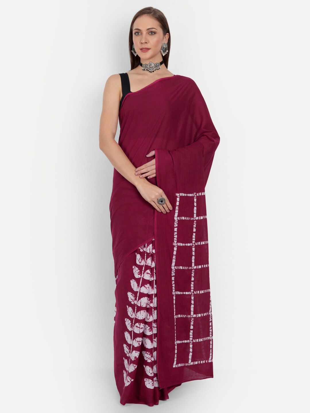 

Sanganeri Print Batik Pure Cotton Ikat Saree, Maroon