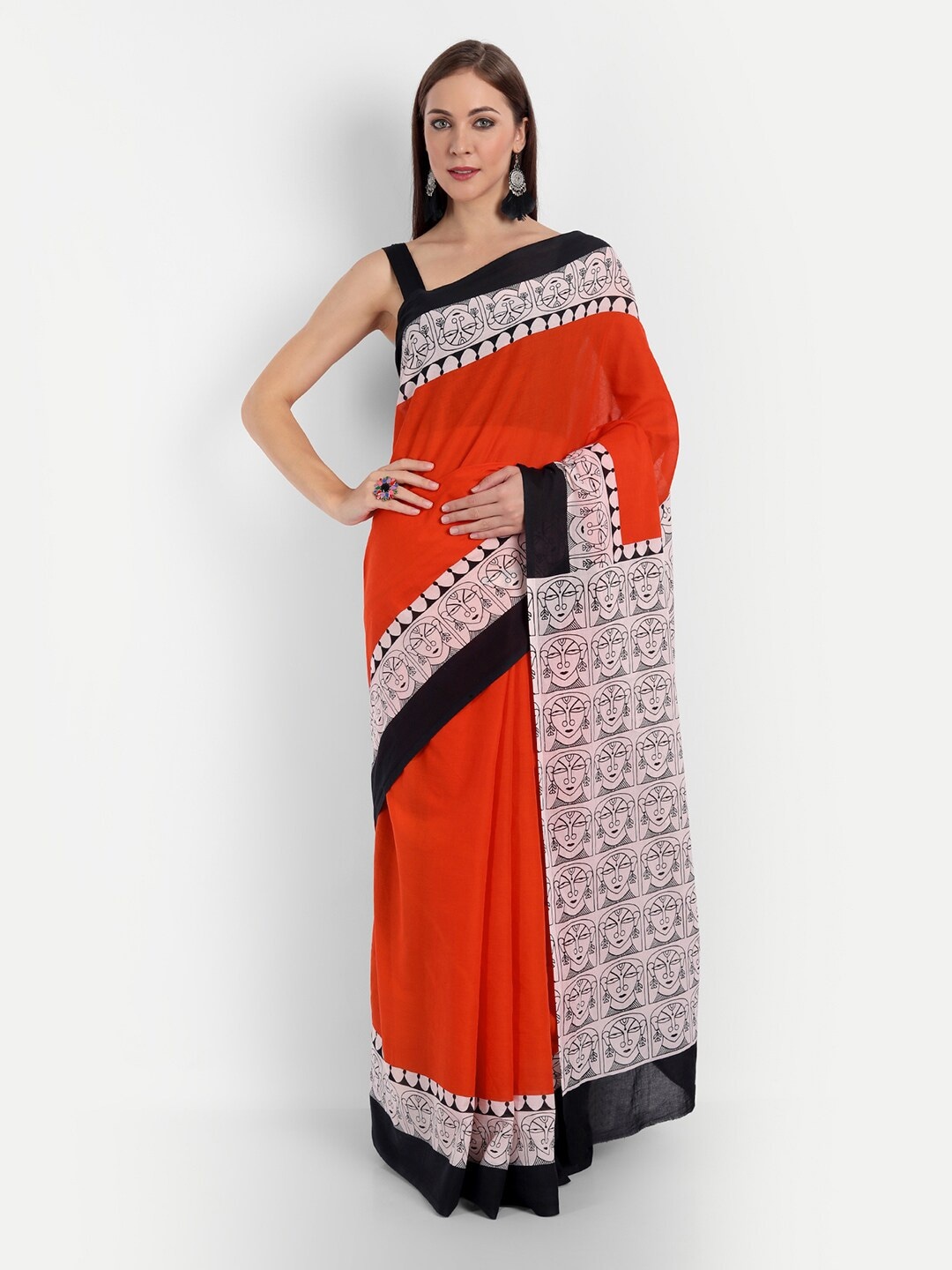 

Sanganeri Print Abstract Printed Mulmul Cotton Block Print Saree, Red