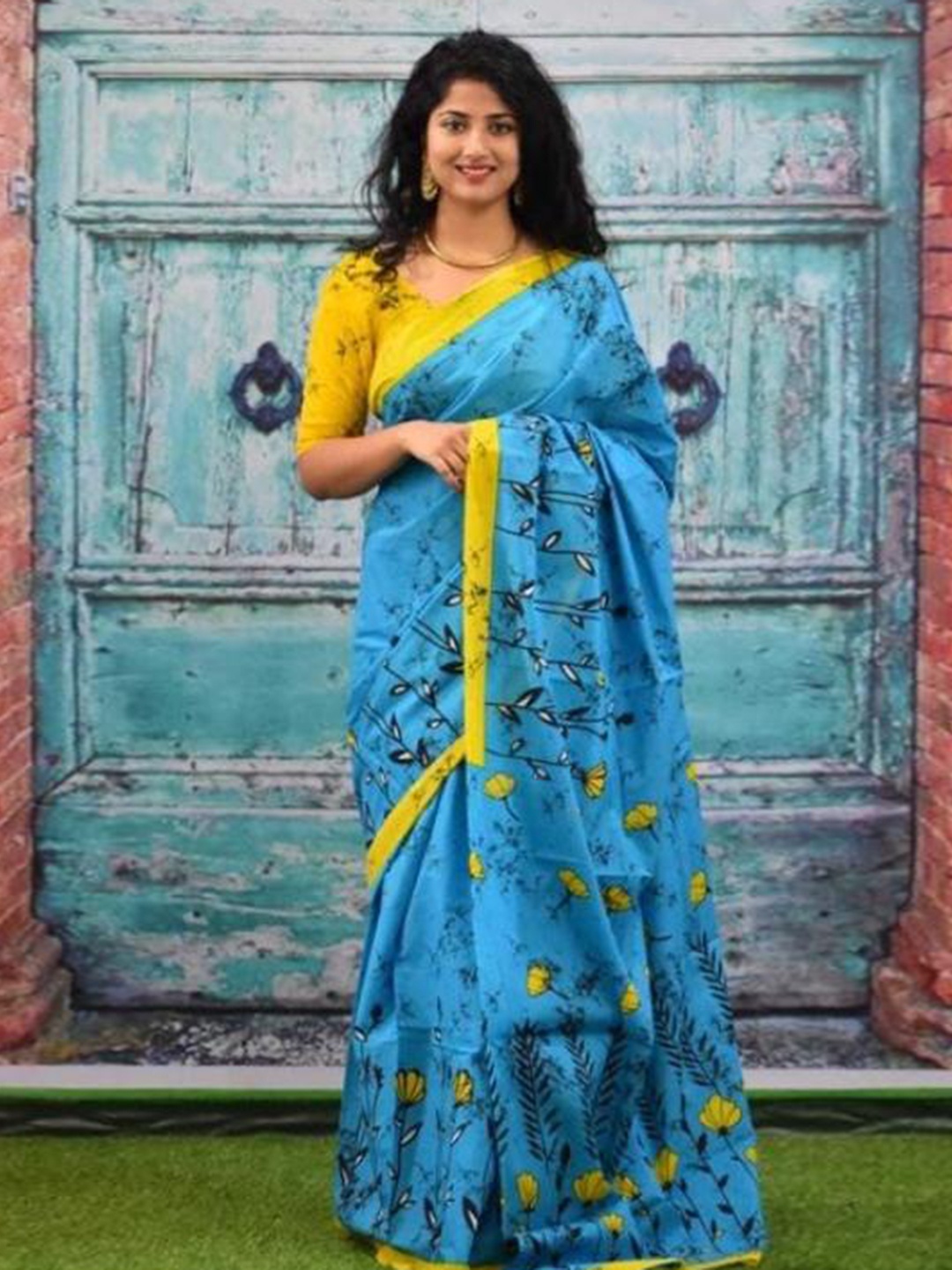 

Sanganeri Print Batik Mulmul Cotton Block Print Saree, Blue