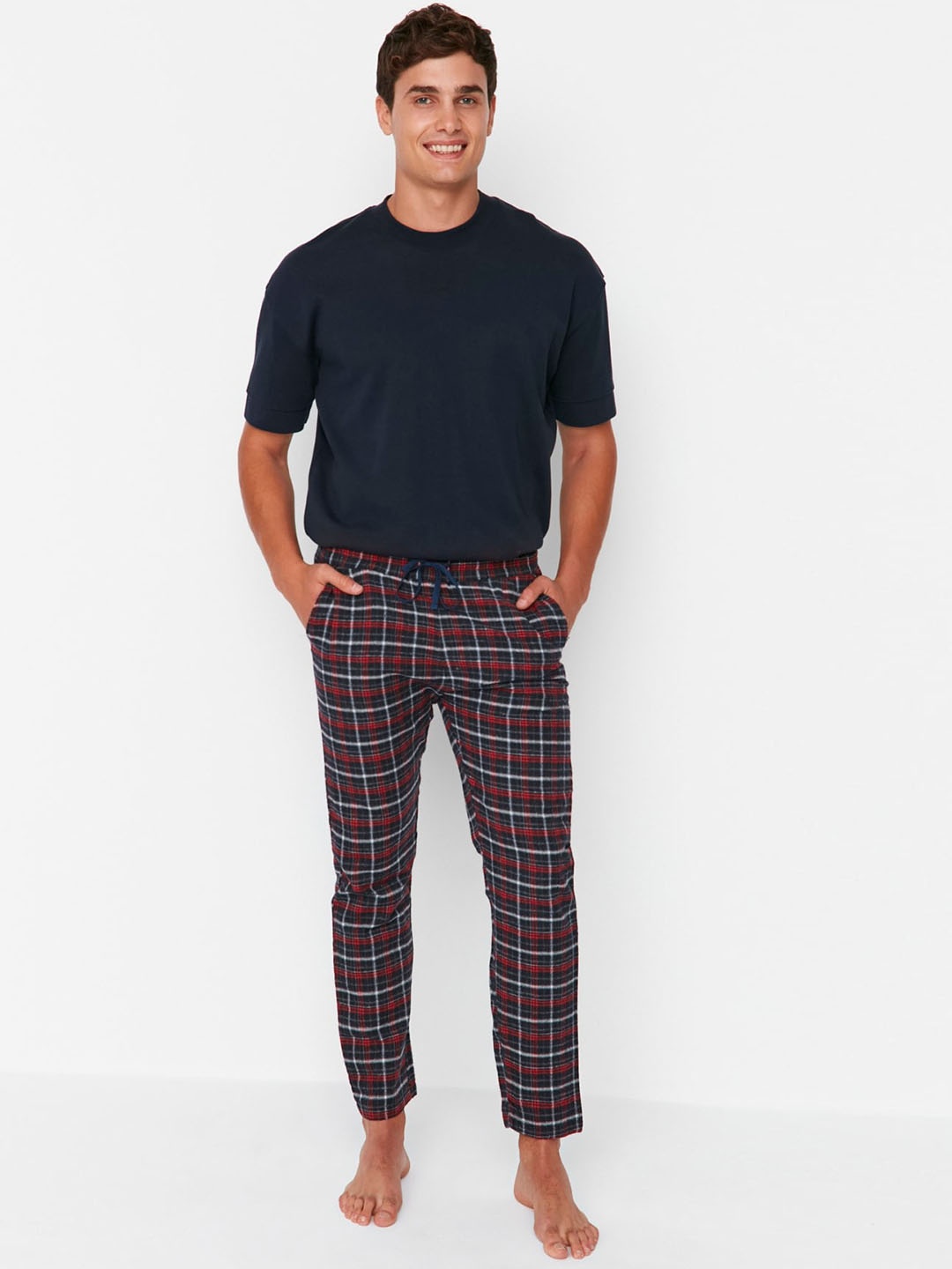 

Trendyol Men Checked Lounge Pants, Navy blue