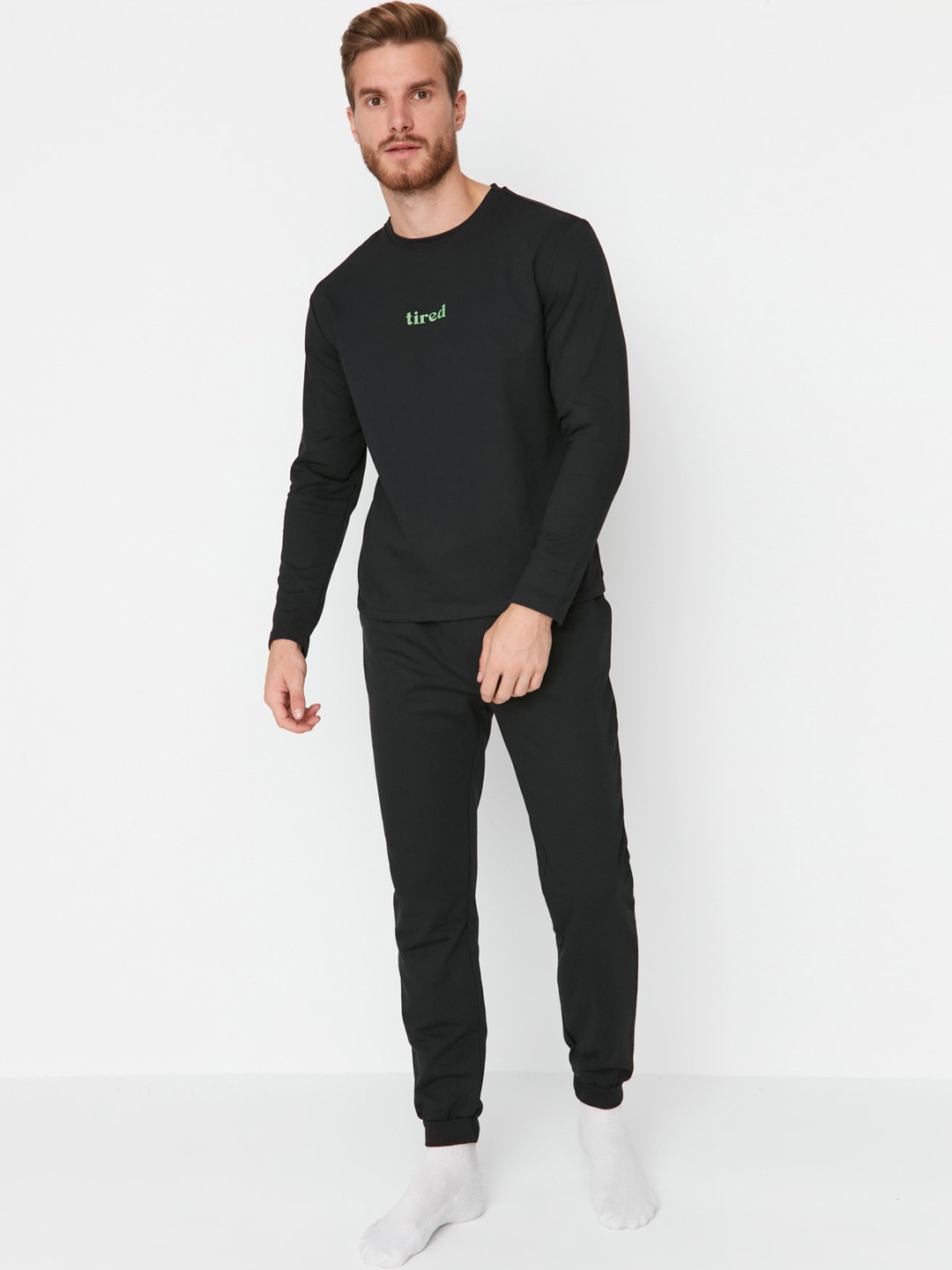 

Trendyol Typography Printed T-Shirt & Trouser, Black