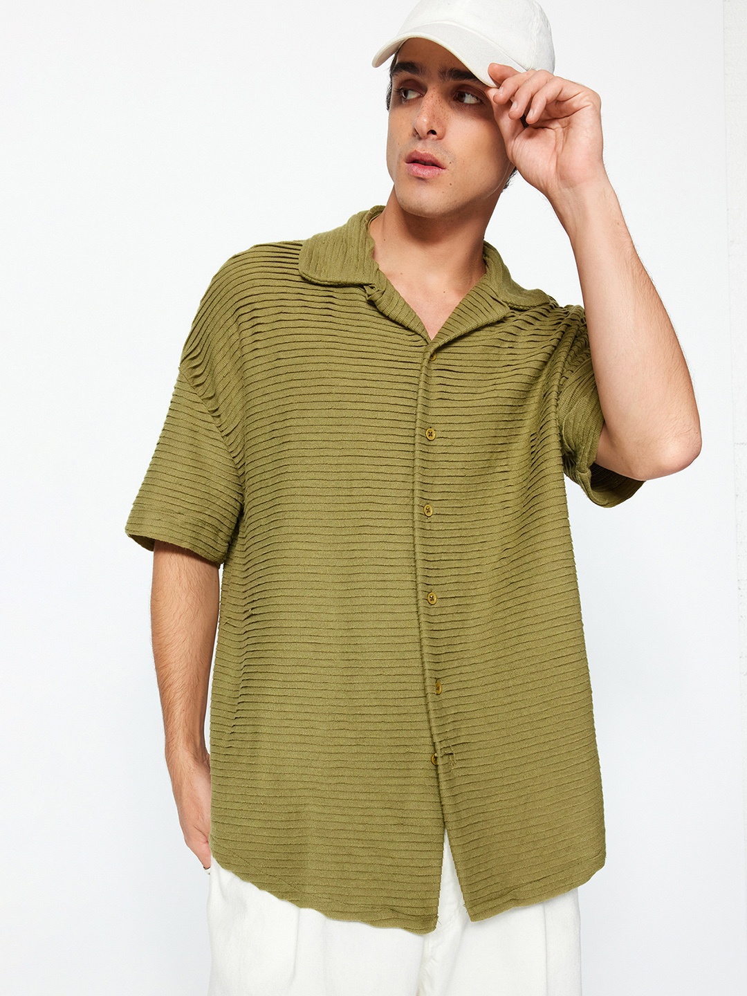 

Trendyol Self Design Cotton Casual Shirt, Green